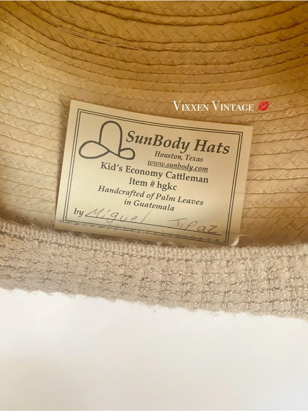 SUNBODY HATS HOUSTON, TEXAS 'KID'S CATTLEMAN PALM LEAF STRAW HAT' IN NATURAL